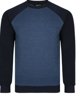 Bigdude Raglan Contrast Crew Neck Sweatshirt Denim Marl/Navy