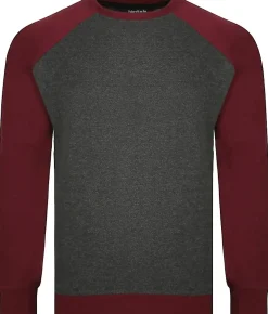 Bigdude Raglan Contrast Crew Neck Sweatshirt Charcoal/Burgundy