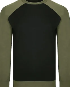 Bigdude Raglan Contrast Crew Neck Sweatshirt Black/Khaki