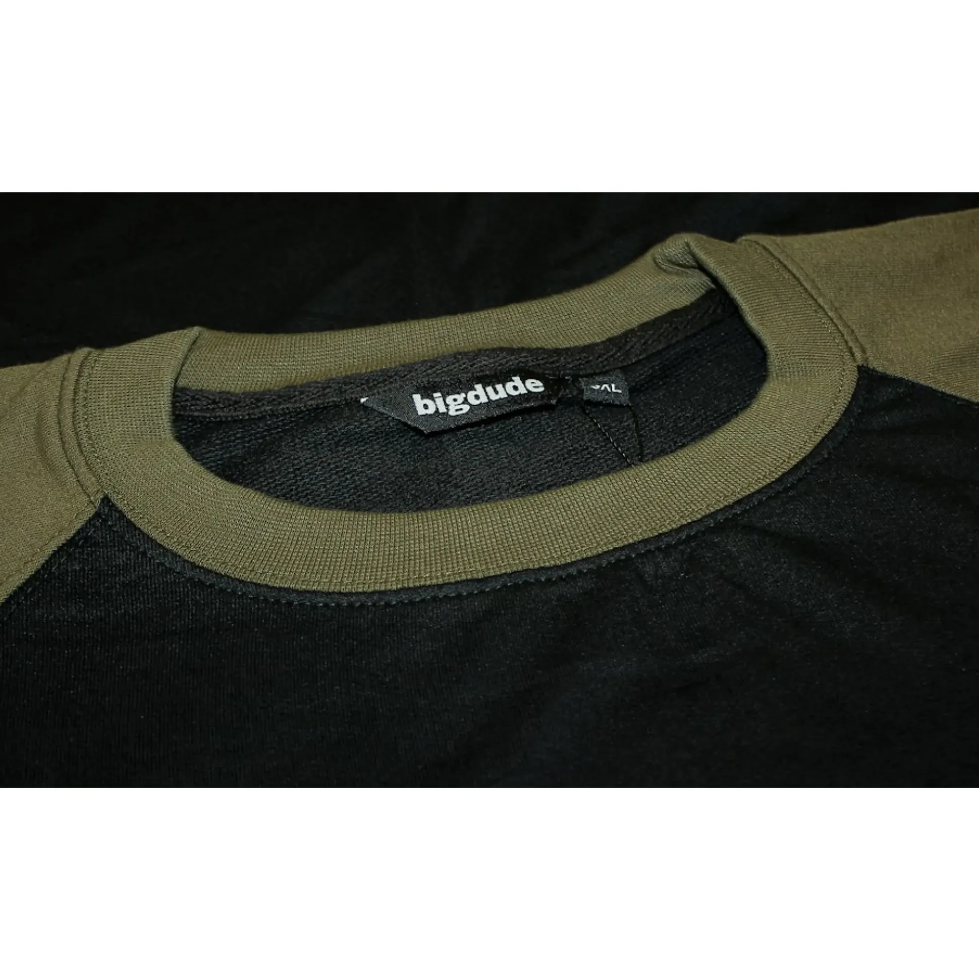 Bigdude Raglan Contrast Crew Neck Sweatshirt Black/Khaki