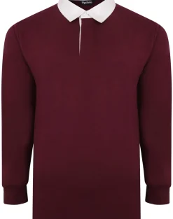 Bigdude Rugby Style Long Sleeve Polo Shirt Burgundy