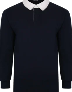 Bigdude Rugby Style Long Sleeve Polo Shirt Navy