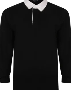 Bigdude Rugby Style Long Sleeve Polo Shirt Black