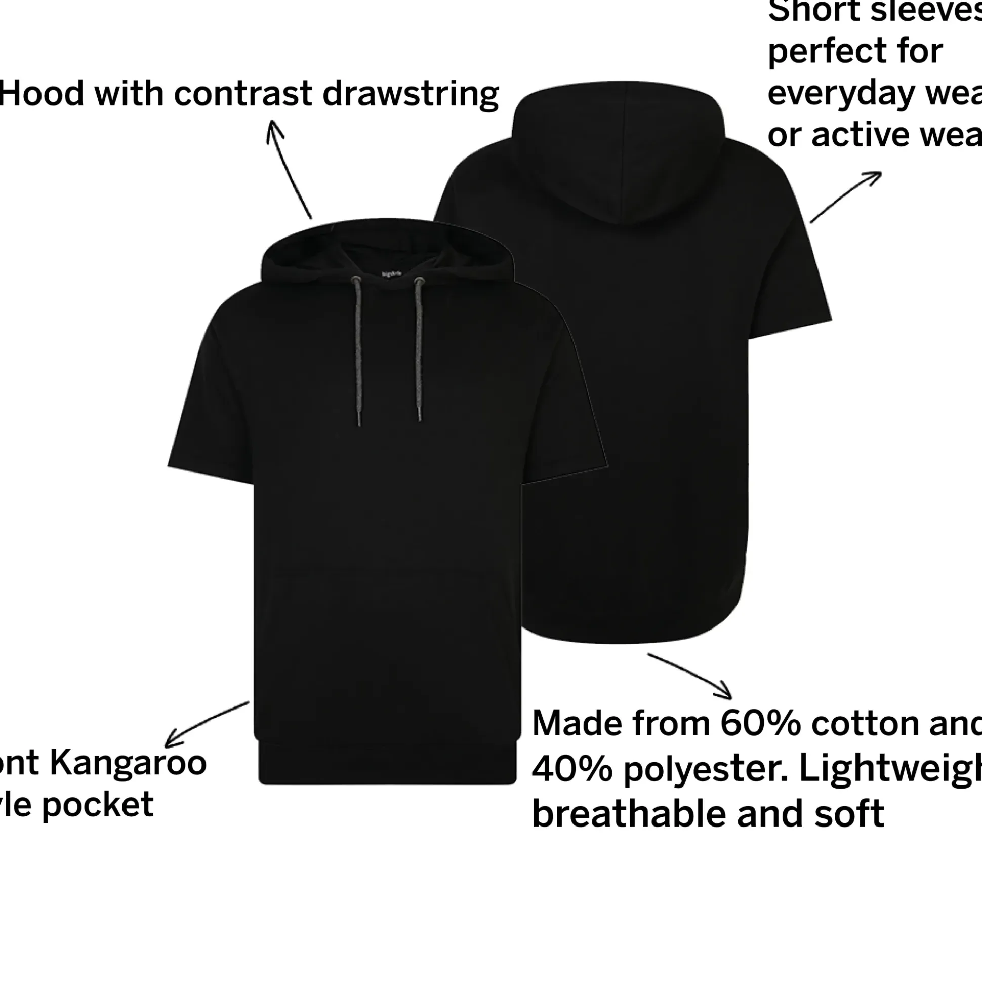 Bigdude Short Sleeve Hoody Black