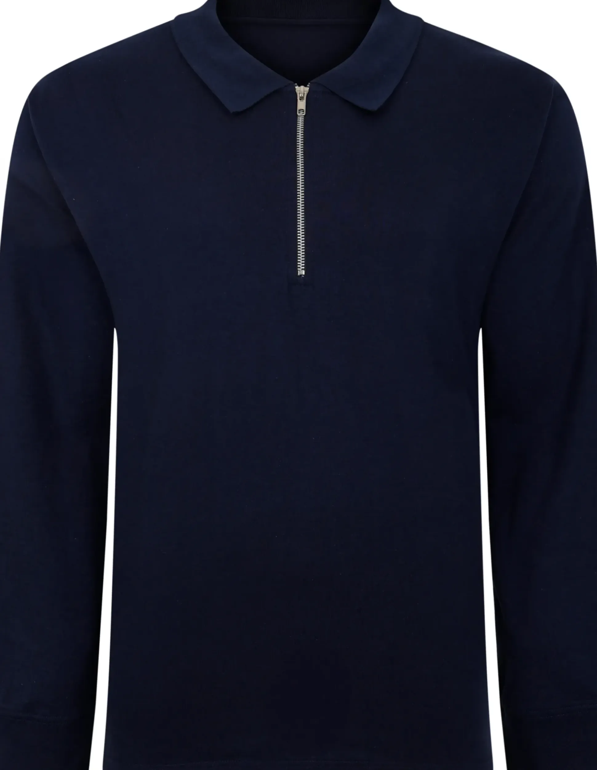 Bigdude Smart Single Jersey Long Sleeve Polo With Zip Navy