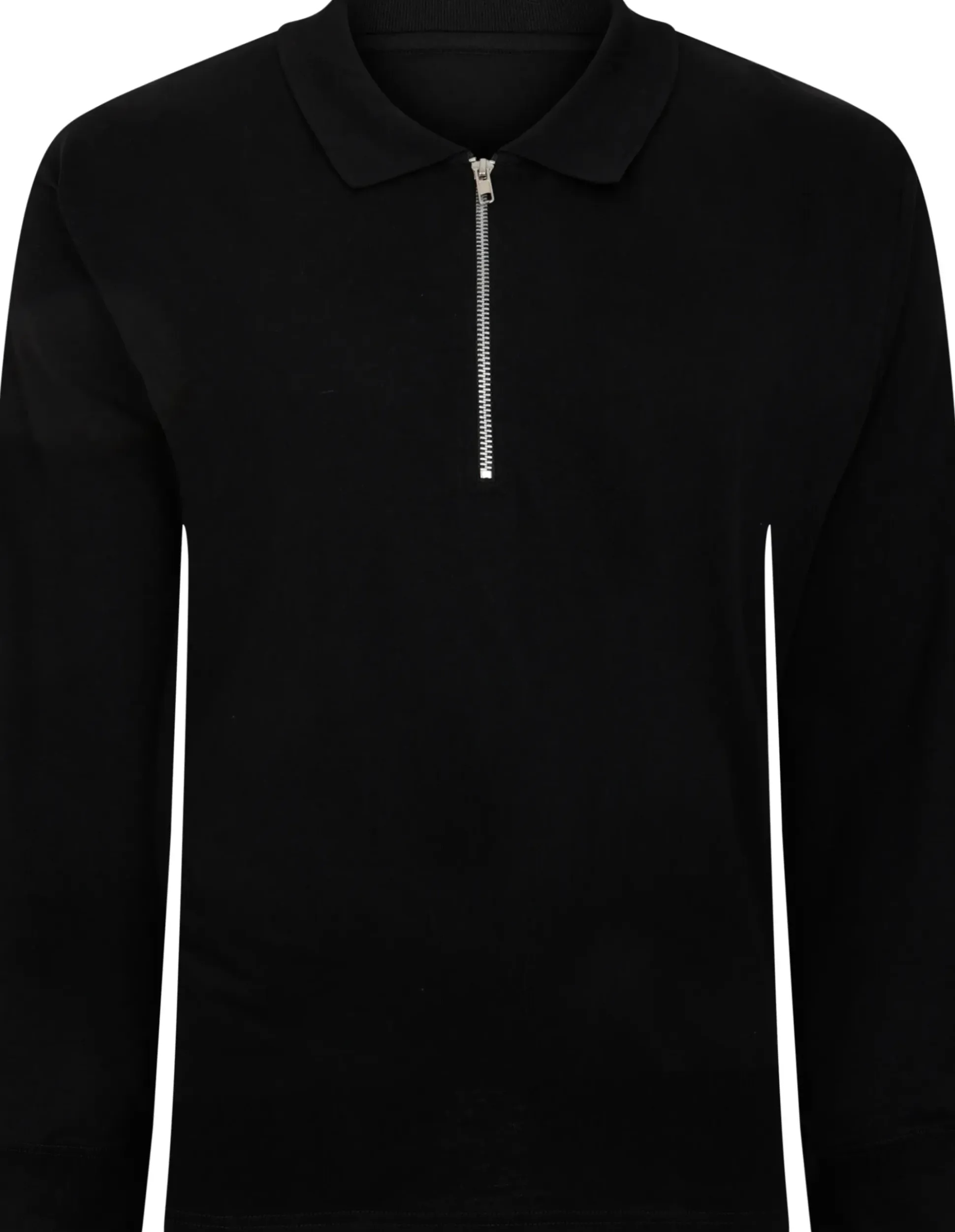Bigdude Smart Single Jersey Long Sleeve Polo With Zip Black