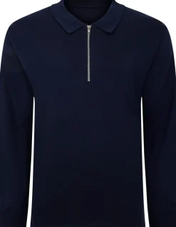 Bigdude Smart Single Jersey Long Sleeve Polo With Zip Navy Tall