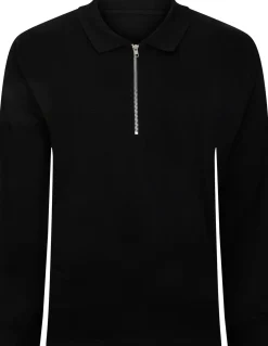 Bigdude Smart Single Jersey Long Sleeve Polo With Zip Black Tall