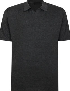 Bigdude Soft Jersey Cuban Collar Polo Shirt Charcoal Tall