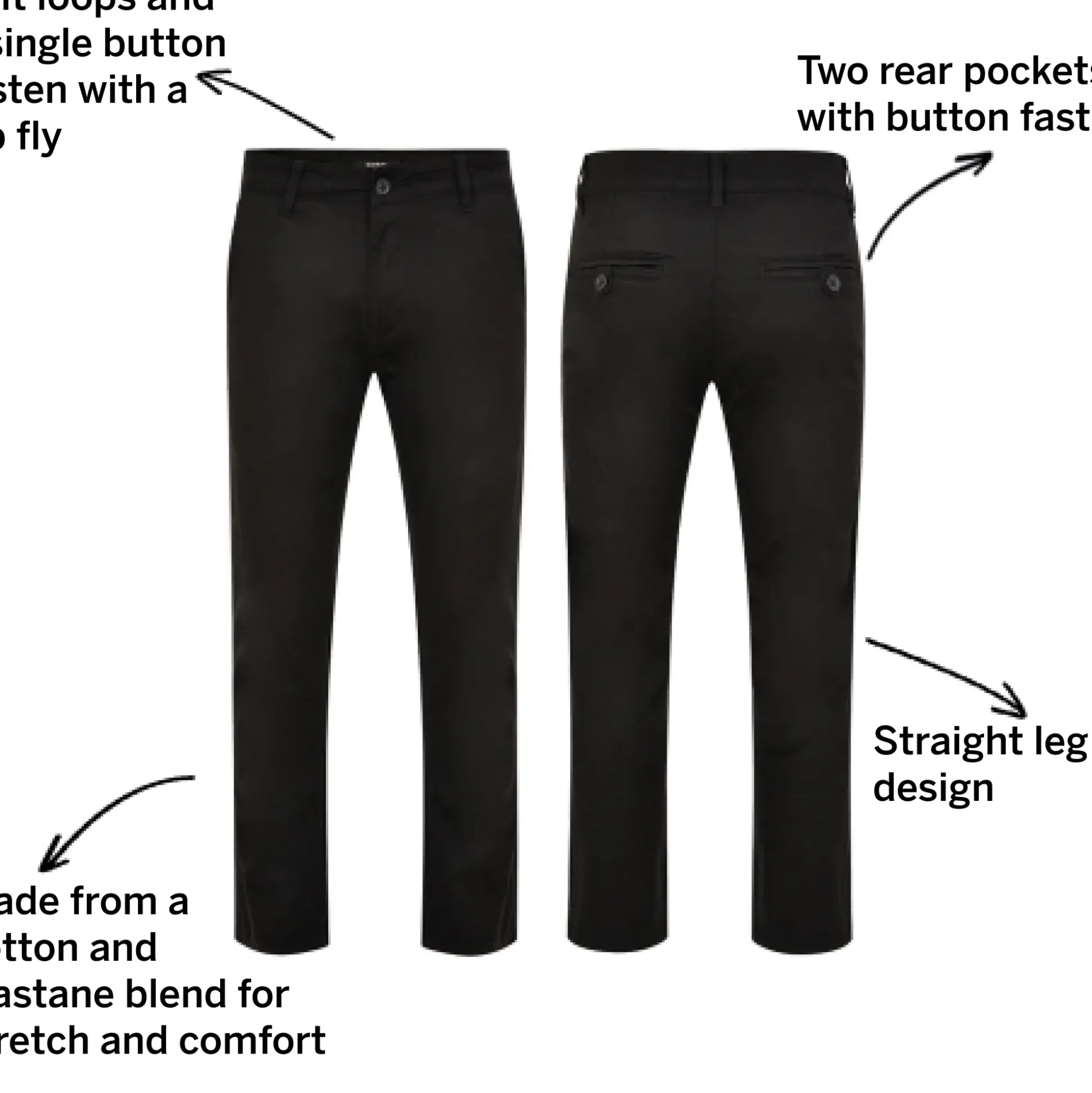 Bigdude Stretch Chino Trousers Black