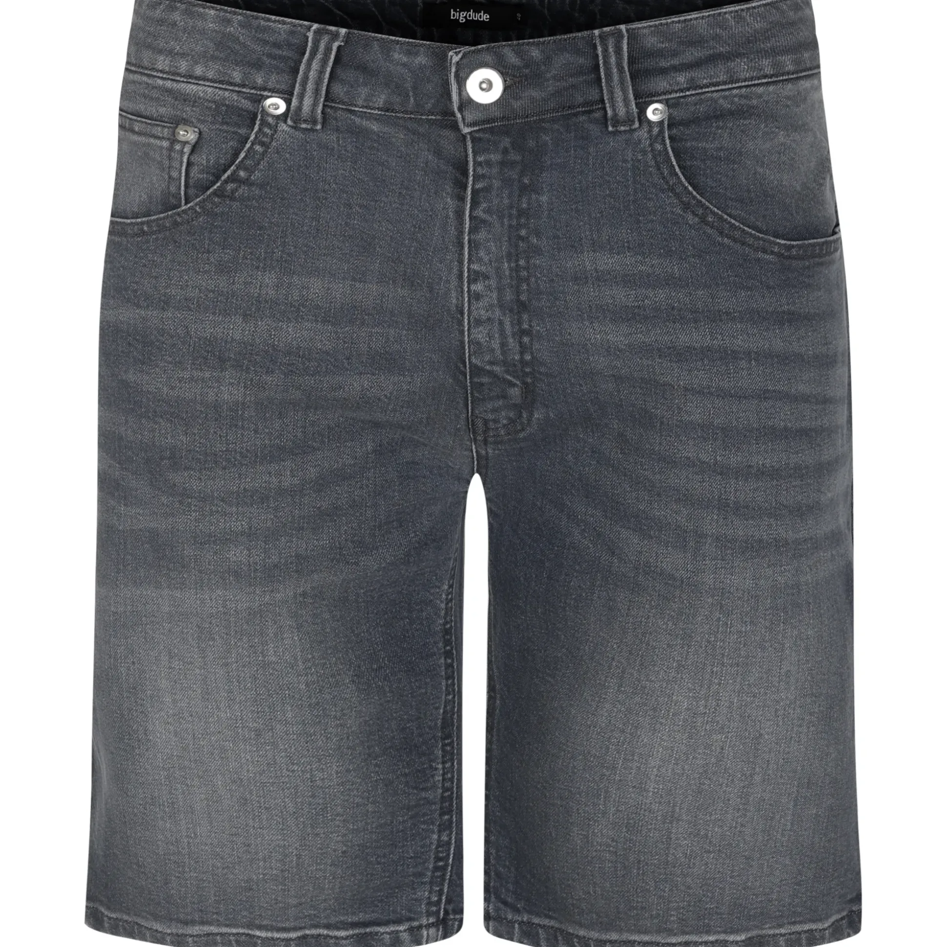 Bigdude Stretch Denim Shorts With Whiskers Grey Wash