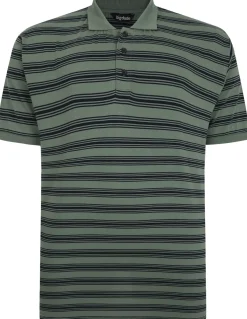 Bigdude Striped Jersey Polo Sage Green