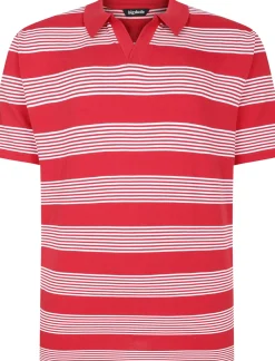 Bigdude Striped Relaxed Collar Polo Pepper Red/White