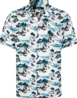 Bigdude Tropical Island Viscose Relaxed Collar Shirt White