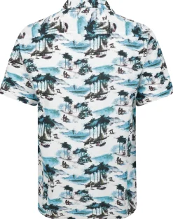 Bigdude Tropical Island Viscose Relaxed Collar Shirt White
