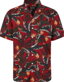 Bigdude Tropical Trees Viscose Relaxed Collar Shirt Pepper Red