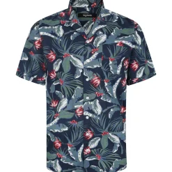 Bigdude Tropical Trees Viscose Relaxed Collar Shirt Blue