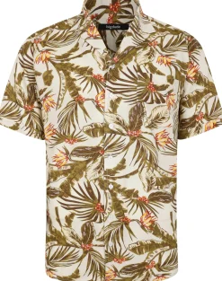 Bigdude Tropical Trees Viscose Relaxed Collar Shirt White