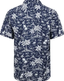 Bigdude Tropical Trees Viscose Relaxed Collar Shirt Blue Tall