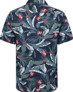 Bigdude Tropical Trees Viscose Relaxed Collar Shirt Blue Tall