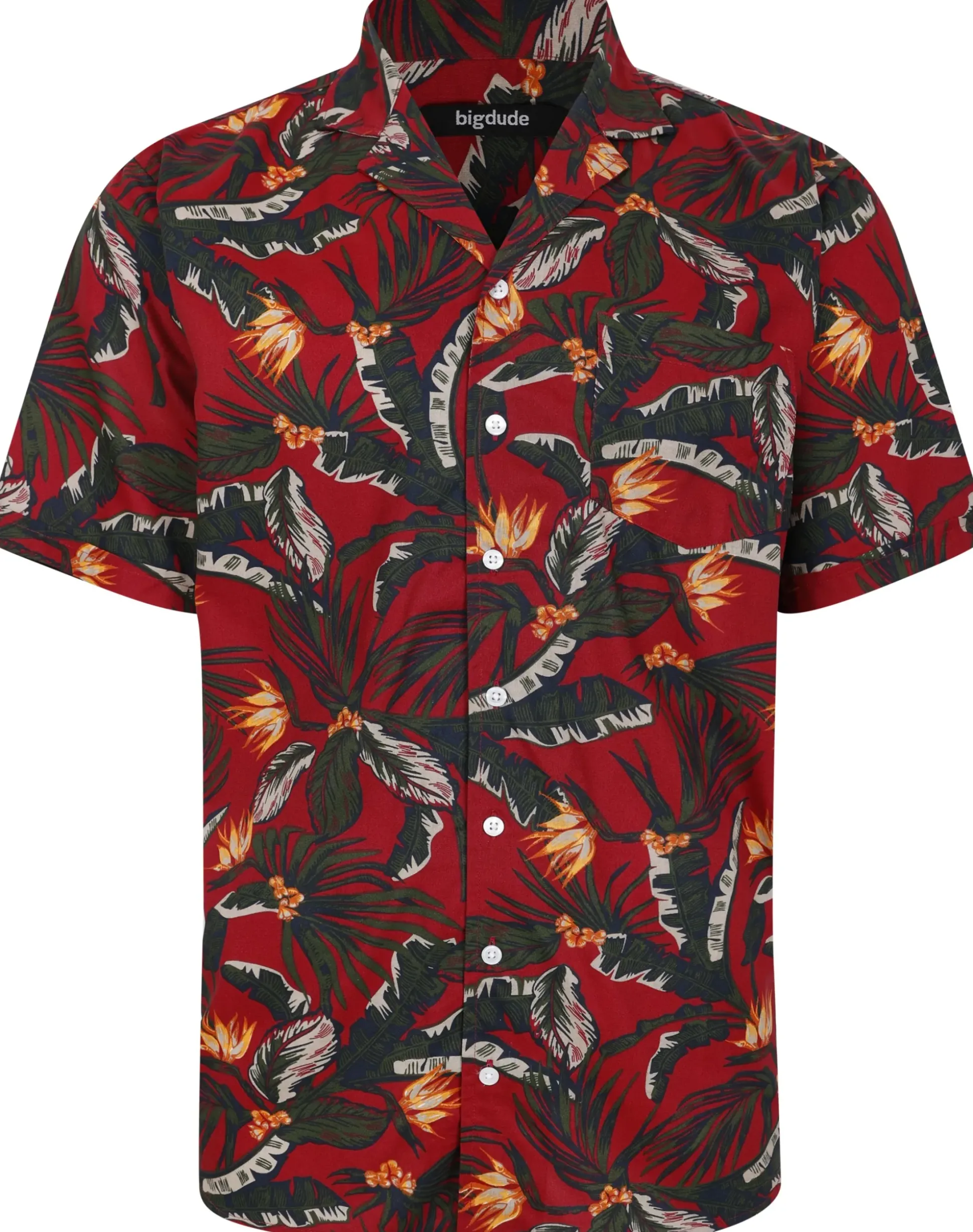 Bigdude Tropical Trees Viscose Relaxed Collar Shirt Pepper Red Tall