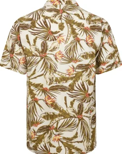 Bigdude Tropical Trees Viscose Relaxed Collar Shirt White Tall