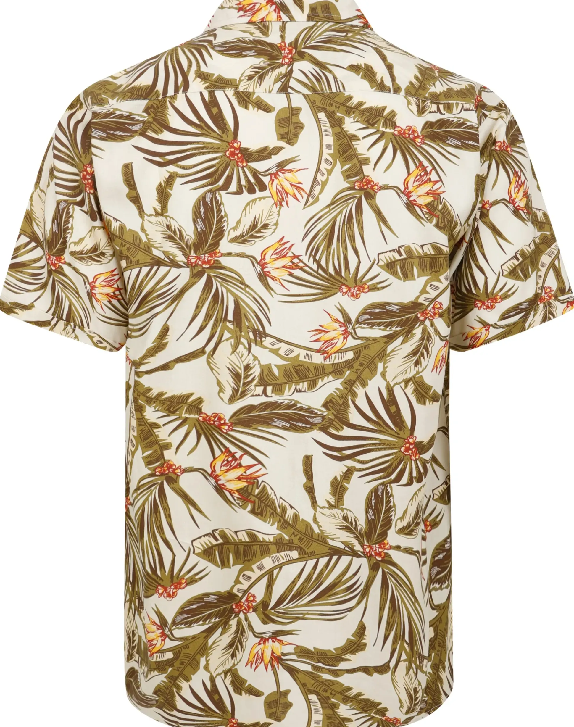 Bigdude Tropical Trees Viscose Relaxed Collar Shirt White Tall
