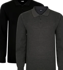Bigdude Twin Pack Long Sleeve Polos Black/Charcoal