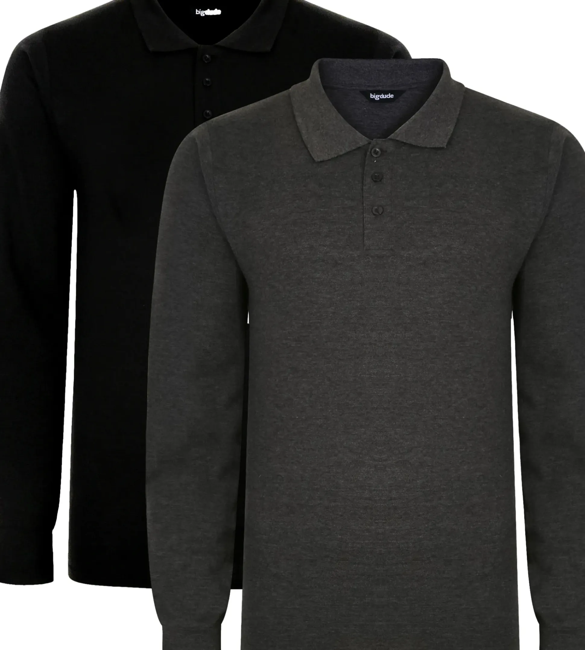 Bigdude Twin Pack Long Sleeve Polos Black/Charcoal