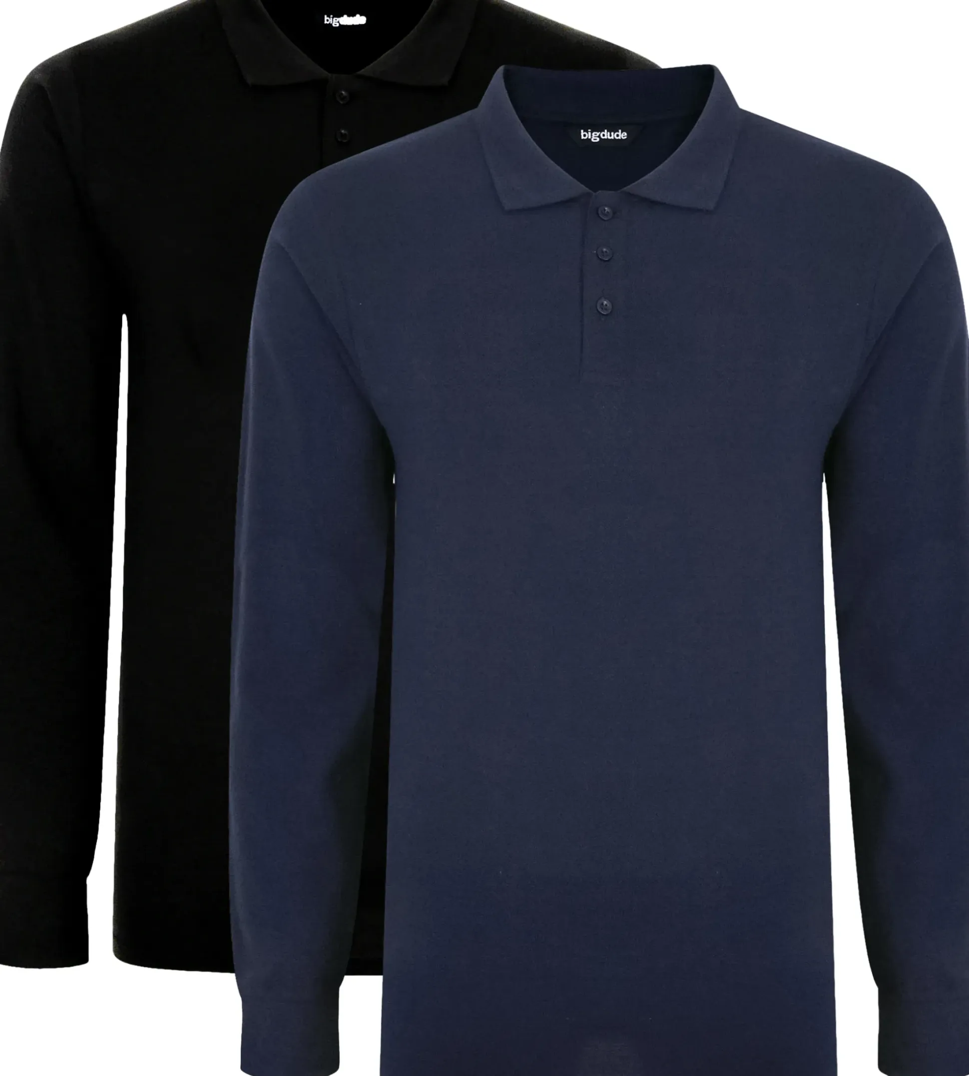 Bigdude Twin Pack Long Sleeve Polos Black/Navy