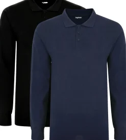 Bigdude Twin Pack Long Sleeve Polos Black/Navy Tall