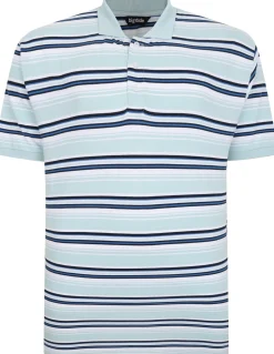 Bigdude Varsity Striped Pique Polo Light Blue