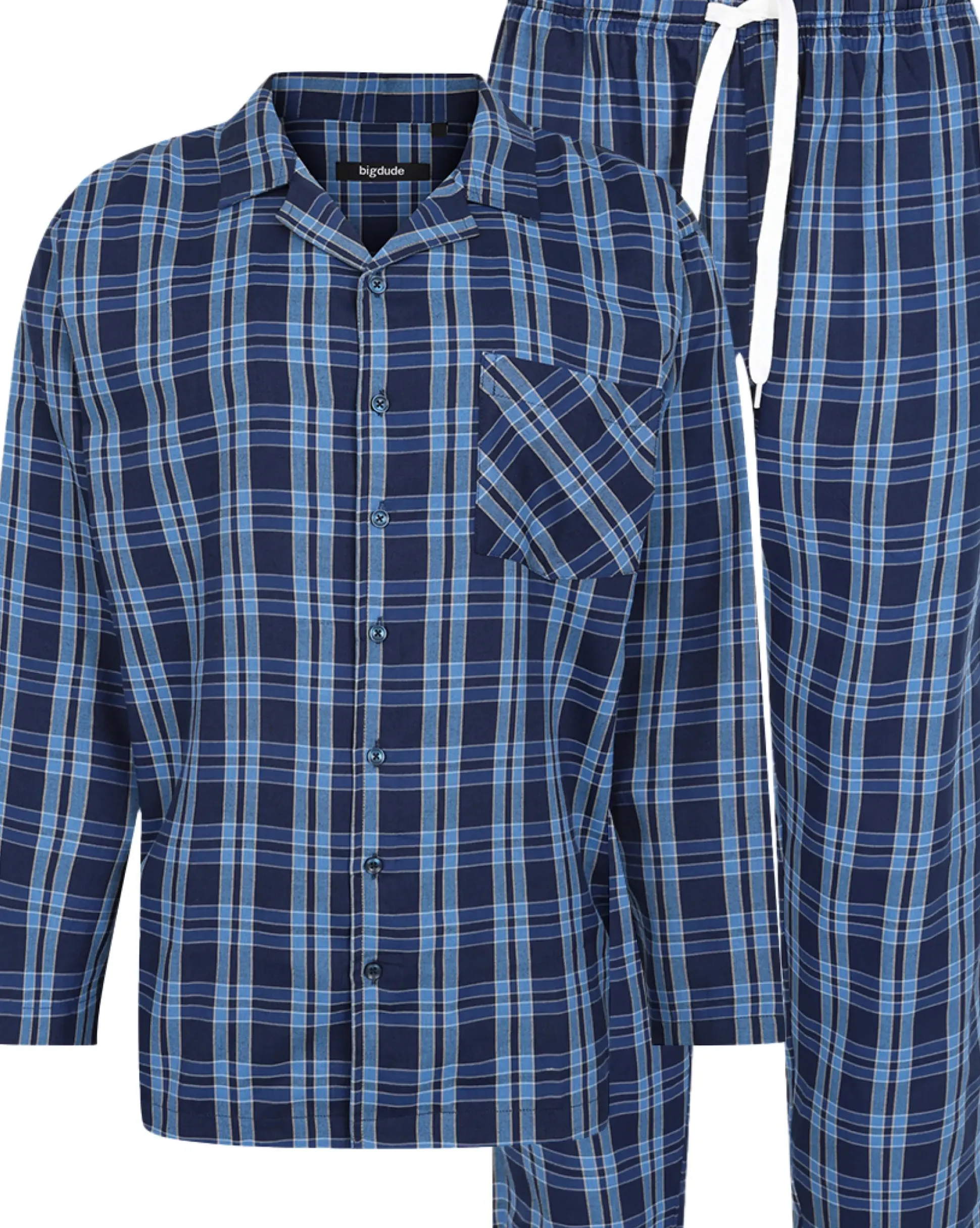 Bigdude Woven Checked PJ Set Long Navy/Blue