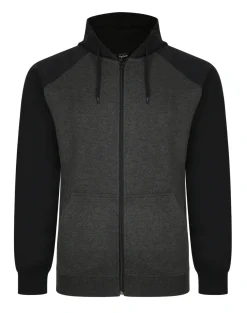 Bigdude Zip Thru Raglan Sleeve Hoody Black/Charcoal Tall