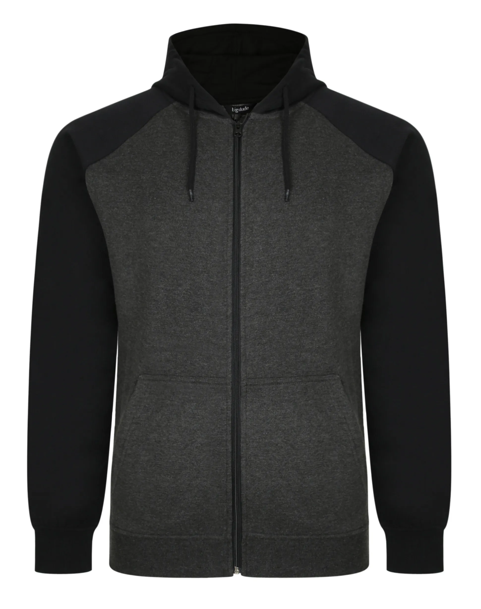 Bigdude Zip Thru Raglan Sleeve Hoody Black/Charcoal Tall